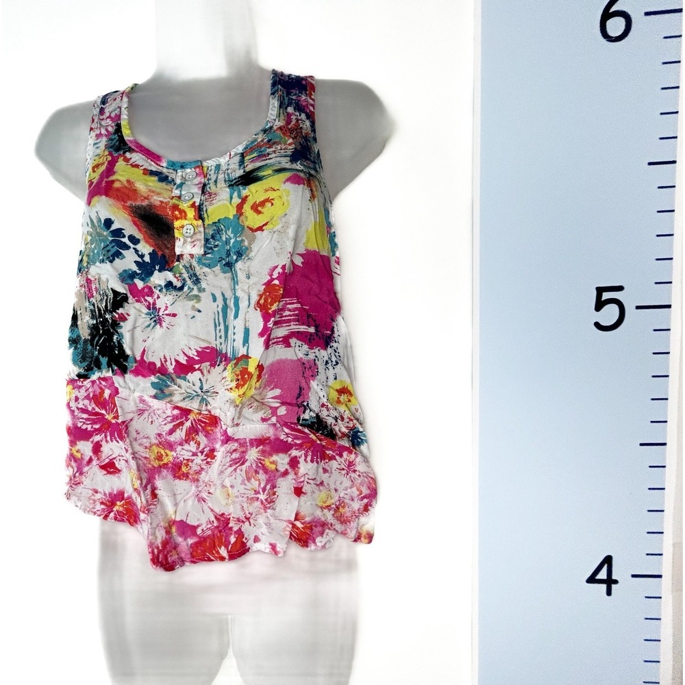 Hang Ten Floral Sleeveless Colorful Y-Back Rayon Knit Blouse Top XSmall